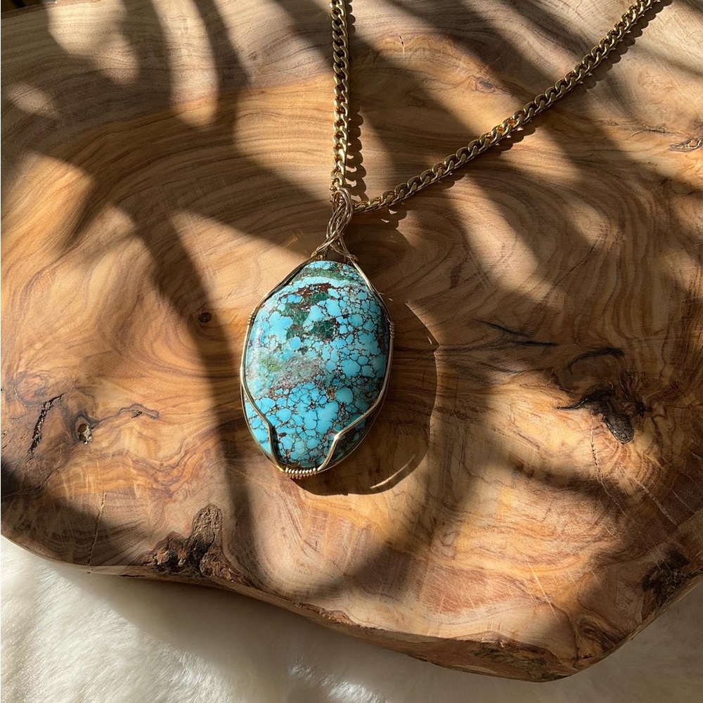 14k Gold Filled Blue Magnesite Statement Pendant